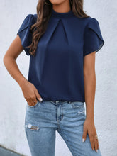 Mock Neck Petal Sleeve Blouse